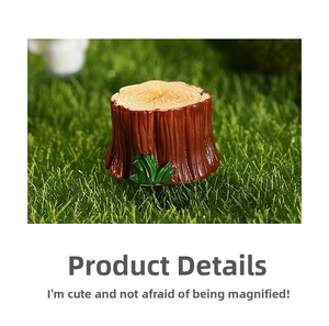 Macro shot of resin tree stump miniature with bark texture and green sprout detail