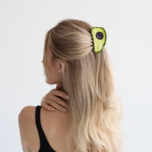 Cute avocado hair claw clip for women featuring green cartoon design and black seed detail