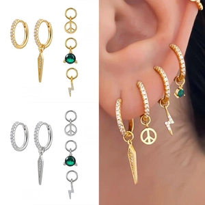 Minimalist S925 earrings set with lightning and geometric pendants in gold and silver