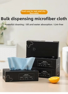Microfiber dishcloths in a dispenser box showing the soft texture and blue fabric