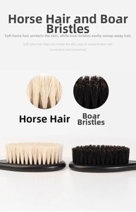 Detail view of barber neck dusters with horse hair and boar bristle options