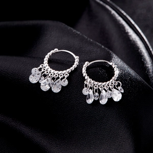 Elegant S925 silver hoop earrings with sparkling zircon tassels and waterdrop charms