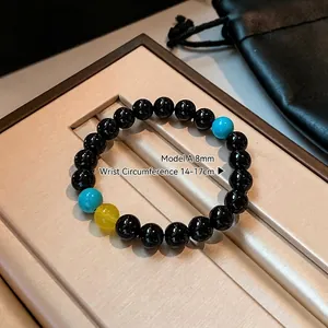 Detail view of 8mm aquamarine agate beaded bracelet with wrist size 14 to 17cm