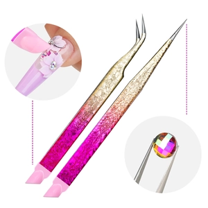 Dual-purpose stainless steel nail art tweezers set with gradient cracked texture finish