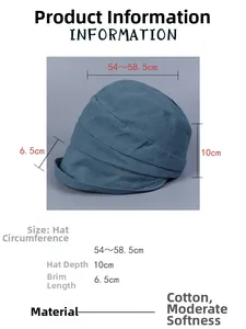 Detailed size specifications for cotton short brim sun hat showing depth and circumference