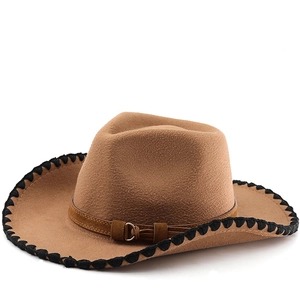 Retro Western Cowboy Hat Wide Curved Brim Cotton Polyester Felt Whipstitch Edge Belt Detail British Jazz Style
