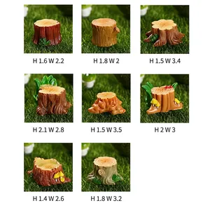Set of 8 miniature resin tree stump figurines for moss landscape and micro garden decor