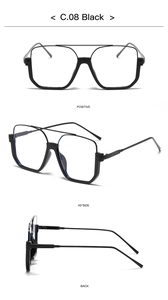 Three-angle views of large frame black TR sunglasses showing front, side and back details