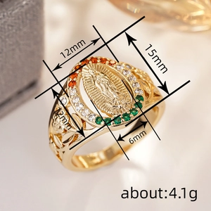 Goldener Jungfrau Maria Ring mit bunten Zirkonia-Blumenrändern und Cut-out-Mustern