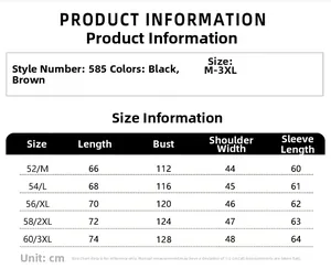Detailed size chart for men's leather jacket with measurements in cm for sizes M to 3XL