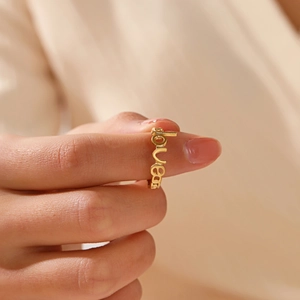 18K gold plated adjustable stainless steel ring with loved letter design for women