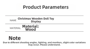 Detailed specification list for wooden Christmas puppet ornaments with material details