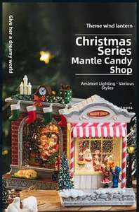 Close-up of a Christmas music box with warm LED lighting and Santa Claus holiday scene