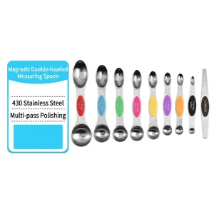 Magnetic Measuring Spoons 430 Stainless Steel Double Ended For Kitchen Baking Cooking With Leveler Scale Stackable