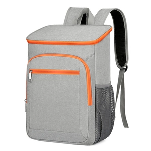 Insulated grey picnic backpack with orange zippers and oxford fabric for outdoor use