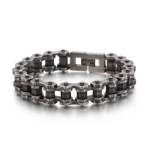 Industrial style men's stainless steel bicycle chain bracelet with vintage silver finish