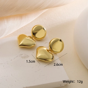 Minimalist 18K gold plated heart drop earrings with dimensions 2.6cm by 1.5cm