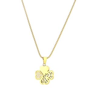 Gold-plated hollow four-leaf clover necklace with sparkling cubic zirconia crystals