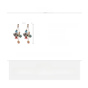 Detailed size specifications for silver needle crystal flower drop tassel earrings