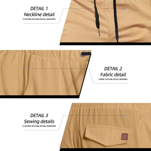 Men's khaki multi-pocket cargo pants with drawstring waist and durable fabric texture
