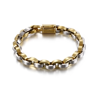 Bracelet en acier inoxydable bicolore or et argent au design géométrique moderne