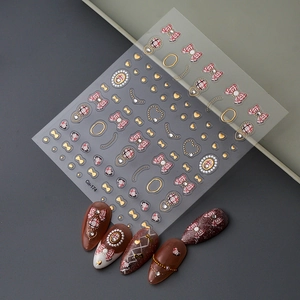 French style plaid bow and gold heart nail stickers Co-174 for elegant manicure designs