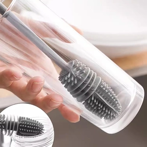 Silicone Cup Brush Long Handle Cleaning Tool For Bottles Thermos Glass Baby Milk Bottle Soft Head Hanging Hole Household