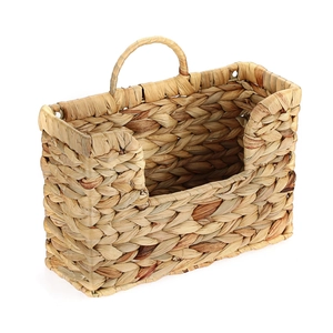 Handwoven seagrass hanging magazine rack and wall-mounted storage basket for home decor