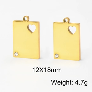 Golden stainless steel hollow heart rectangle pendant necklace with crystal detail