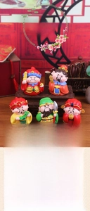 Detailed resin figurines of the Five Gods of Wealth in traditional Chinese attire