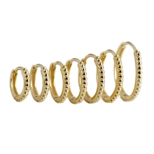 Set of 6 gold S925 sterling silver hoop earrings with textured dotted bead design