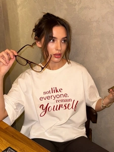 Βαμβακερό T-Shirt Κοντό Μανίκι Στρογγυλή Λαιμόκοψη Γράμματα Casual Streetwear Μπλούζα Για Γυναίκες Remain Yourself