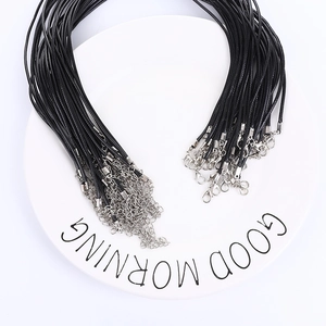 Bulk black wax cord necklace cords with silver lobster clasps and extension chains