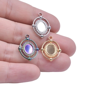 DIY oval stainless steel pendants in silver, gold, and rainbow finish for jewelry making