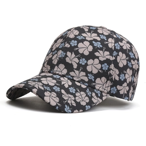 Casquette de baseball noire à fleurs avec motif hibiscus et visière courbée pour le soleil