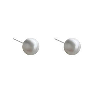 Minimalist silver brushed round stud earrings for women featuring classic spherical design
