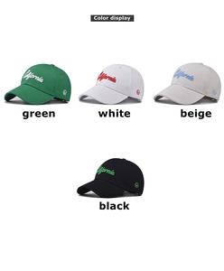 California cursive embroidery details on cotton baseball caps in multiple colors