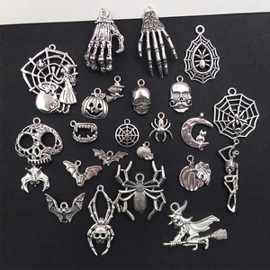 Mix of 80 silver Halloween charms featuring pumpkin skull and bat for DIY jewelry making