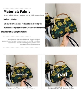 Detail of floral embroidery on Qipao handbag with golden frame and brown handle