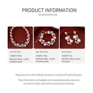Detailed spec sheet showing necklace and earring set with pearls and crystal details
