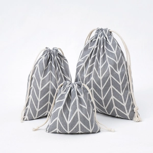 Drawstring Storage Bags Cotton Linen Fabric Pouch Jewelry Gift Packaging Home Travel Organizer Pastoral Printed Pattern