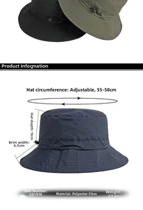 Size chart for waterproof outdoor bucket hat showing 55-58cm adjustable circumference