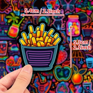 Neon French fries sticker detail with dimensions 5.4cm x 5.3cm for creative decoration