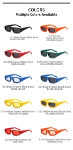 Detailed color chart of vintage rectangle sunglasses featuring 10 trendy candy color frames