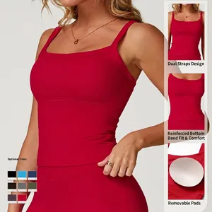 Soutien-gorge de sport rouge à double bretelles avec coussinets amovibles pour yoga et gym