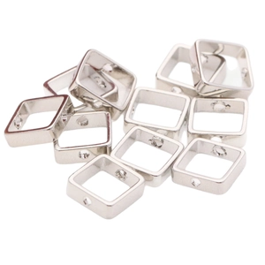 Stack of silver square 14K gold filled spacer beads with dual side holes for DIY jewelry