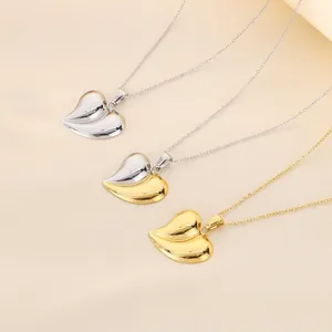 Heart Pendant Necklace Stainless Steel Leaf Texture Polished O Chain Elegant Minimalist Jewelry For Women Daily Wear