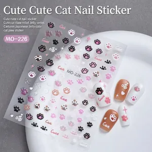 3D embossed jelly nail stickers with colorful cat paw designs and cute cat text motifs