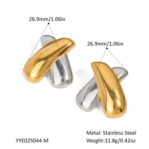 Detailed view of mixed gold and silver cross earrings in durable stainless steel