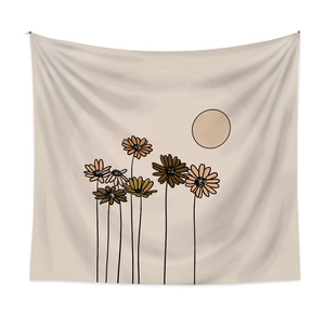Minimalist boho daisy sun tapestry wall hanging for cozy room decor in cream white